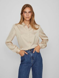 Vila glanzende blouse cement - recyled polyester