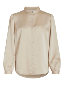 Vila glanzende blouse cement - recyled polyester