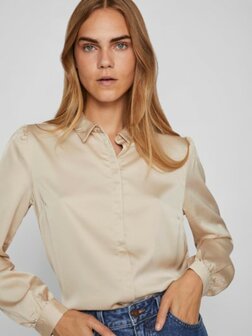 Vila glanzende blouse cement - recyled polyester