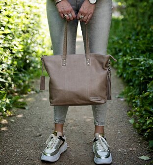 Bag2Bag leren shopper Mala grey/taupe