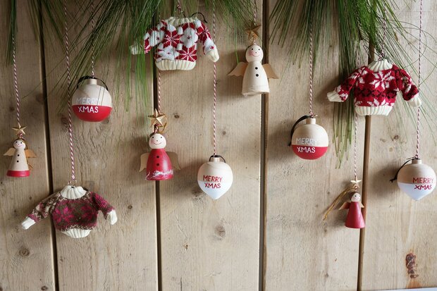 Kerstbal Nordi hout rood en wit