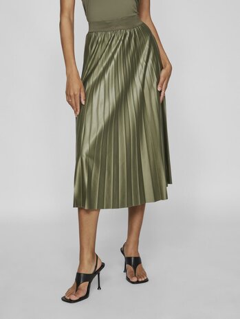 Vila plissé rok dusty olive *gerecycled polyester*