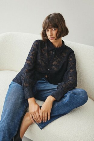 Vila kanten blouse Viflema navy 