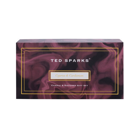 Ted Sparks giftset geurkaars en diffuser cypress & cardamom